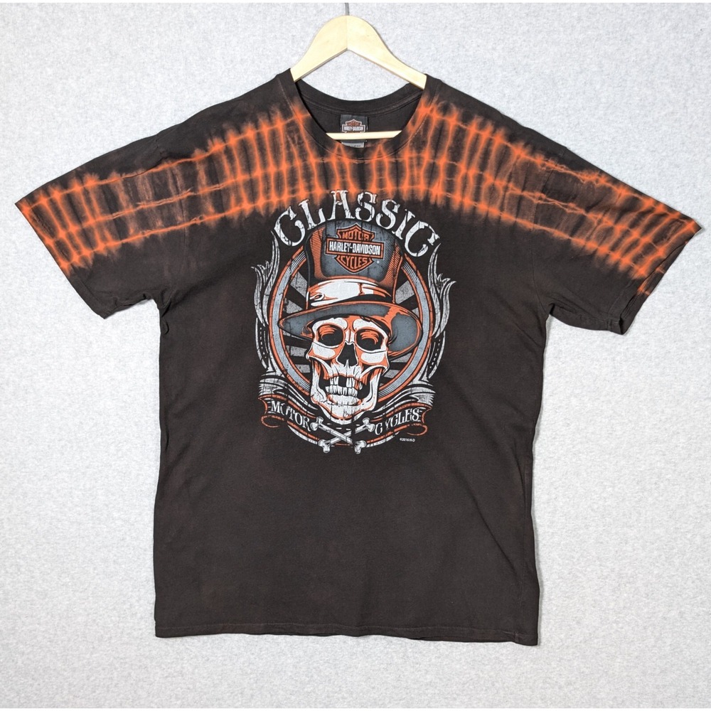 Harley Davidson Tie Dye Shirt XL Black Orange Reno, NV Biker Skull